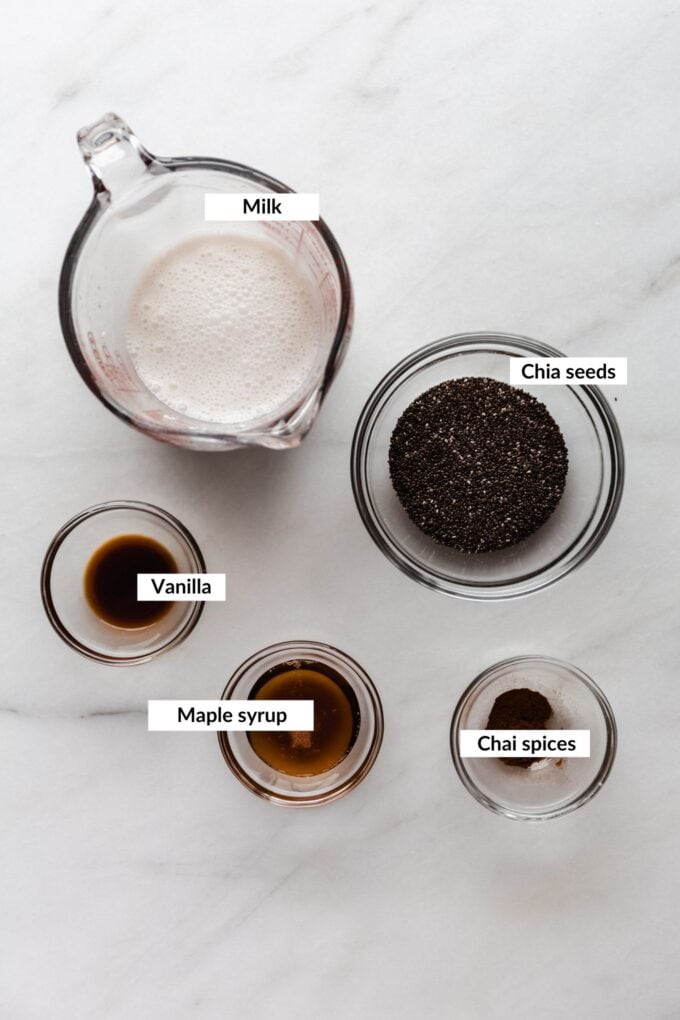 ingredients to make chai latte chia pudding